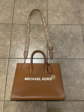 Michael Kors Brown Logo-Trim Leather Briefcase Tote